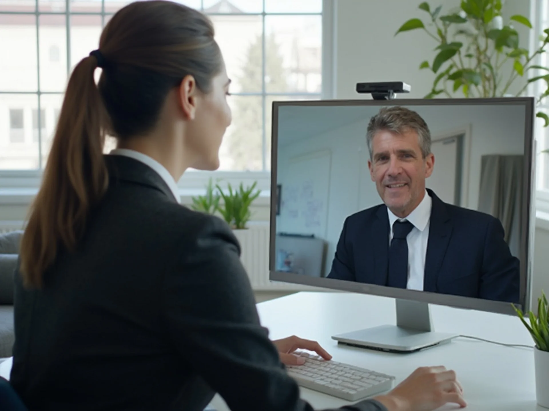 Avvocato in conference call con il cliente spiega come implementare pacchetti di welfare aziendale