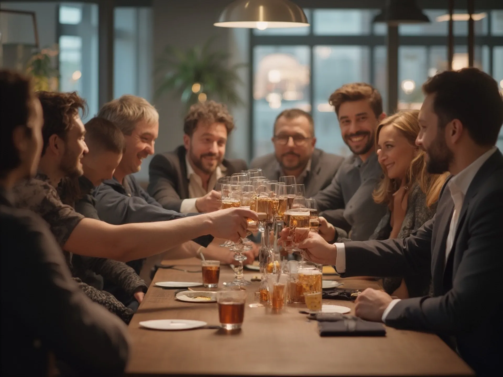 I dipendenti dell'azienda festeggiano insieme
